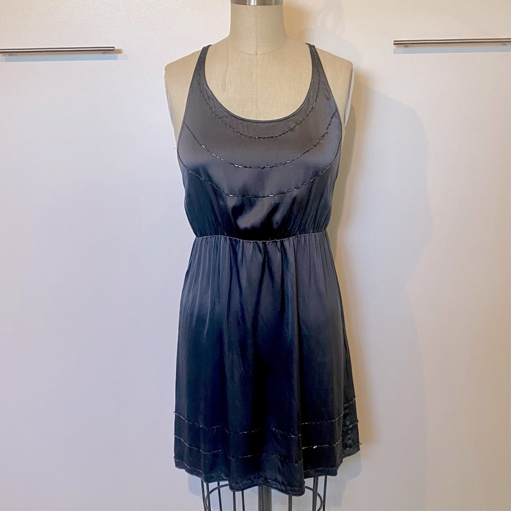 Geren Ford Gray Silk Beaded Razor Back Dress